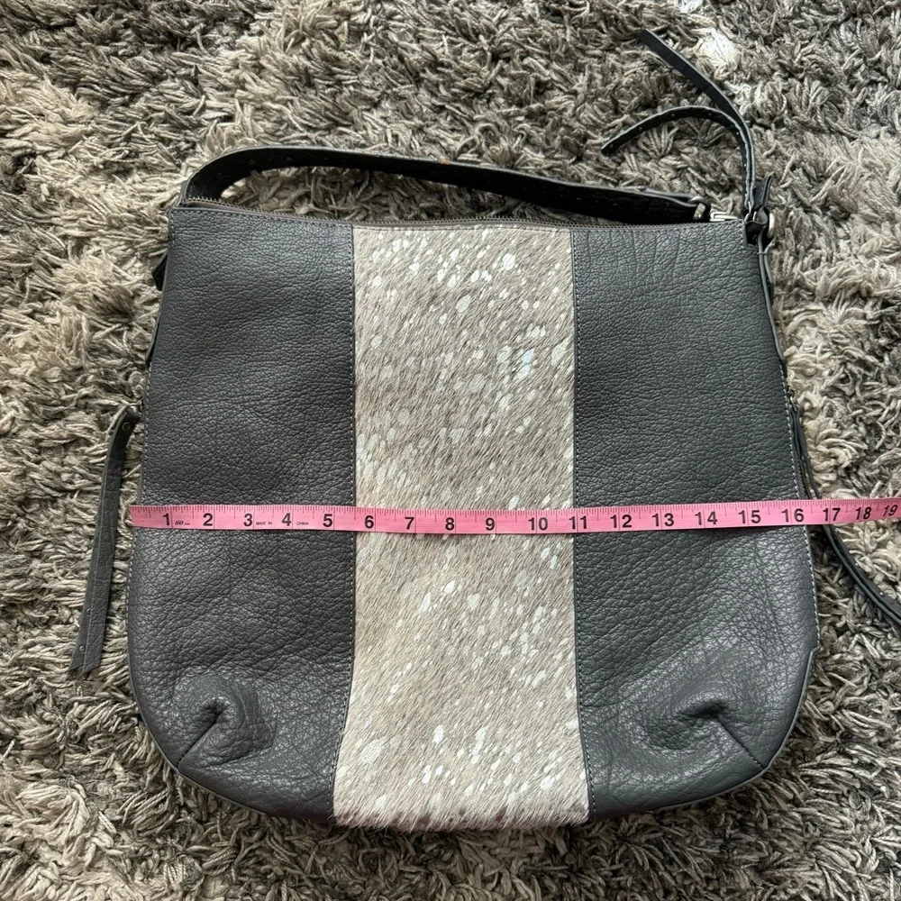 Bella by Sharif Gray Leather Hobo Bag with Cowhide Detail - Picture 10 of 14